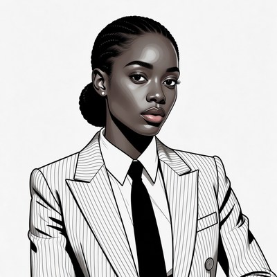 African-American woman in pinstripe suit