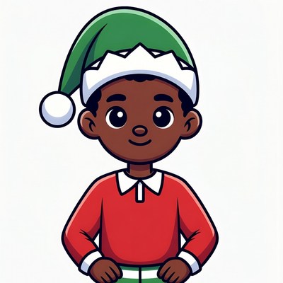 Black boy elf in green hat