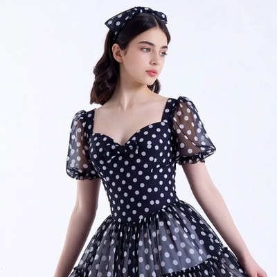 Young woman in polka dot dress