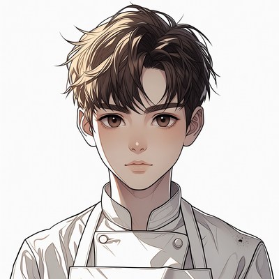 Anime boy chef in white uniform
