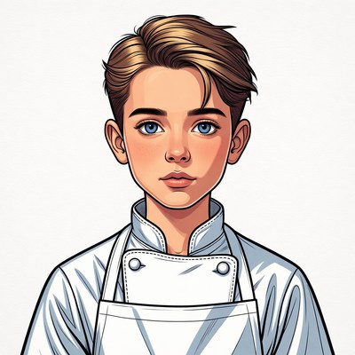 Boy in white chef uniform