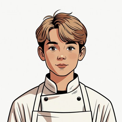 Anime boy chef in white uniform