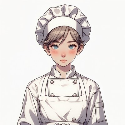 Anime girl in white chef uniform