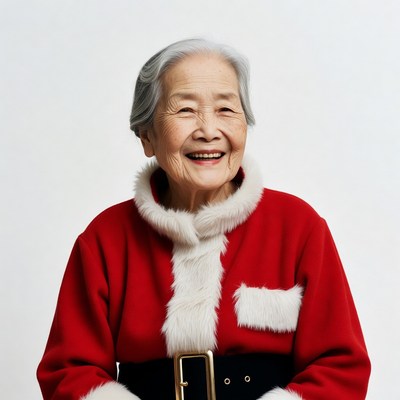 Elderly Asian woman in Santa suit