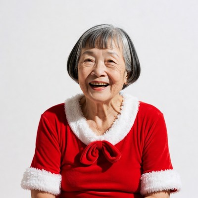 Elderly Asian woman in Santa dress