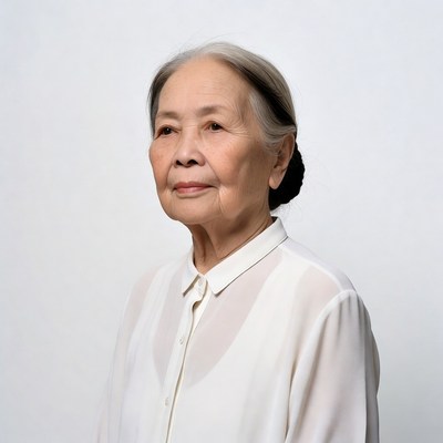 Elderly Asian woman in white blouse