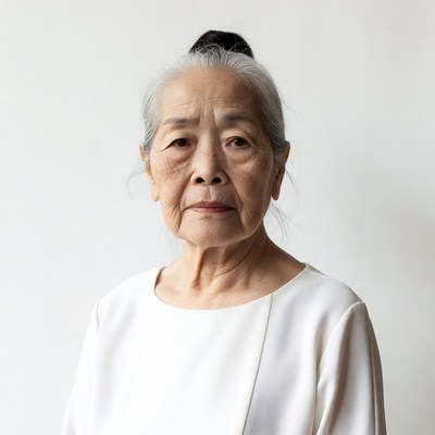 Elderly Asian woman with bun