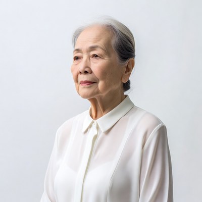 Elderly Asian woman in white blouse