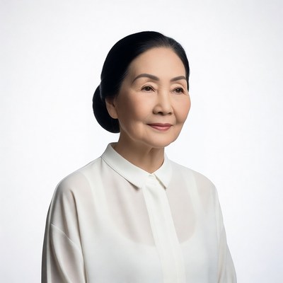 Asian elderly woman in white blouse