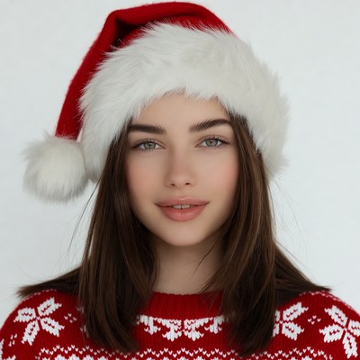 Woman wearing Santa hat and sweater