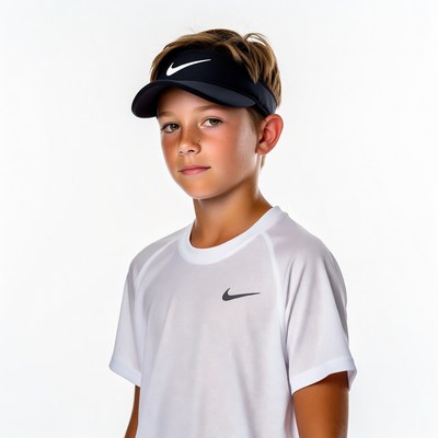 Boy wearing Nike visor and shirt
