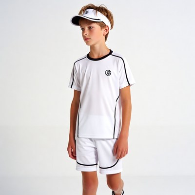 Boy in white tennis outfit