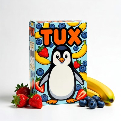 TUX Penguin Cereal Box with Fruits