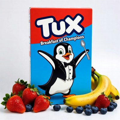 Tuxux Breakfast of Champions Cereal Box