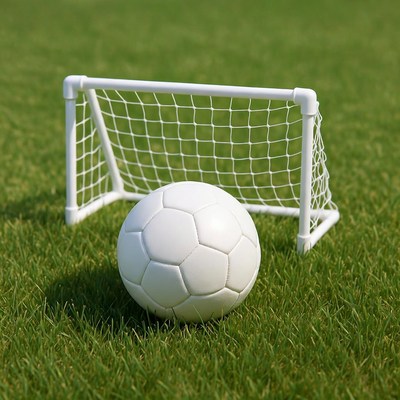 Small soccer goal with ball on grass