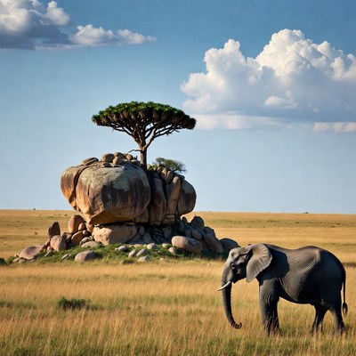 Elephant near baobab tree savanna