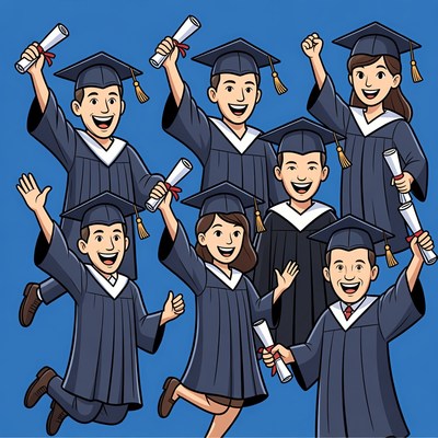 Group of Graduates Holding Diplomas