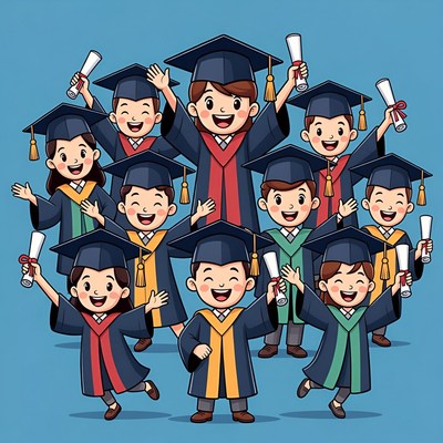 Group of graduates celebrating with diplomas