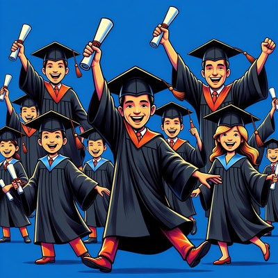 Group of graduates celebrating with diplomas