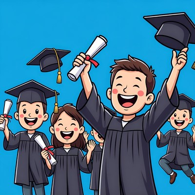 Group of graduates celebrating with diplomas