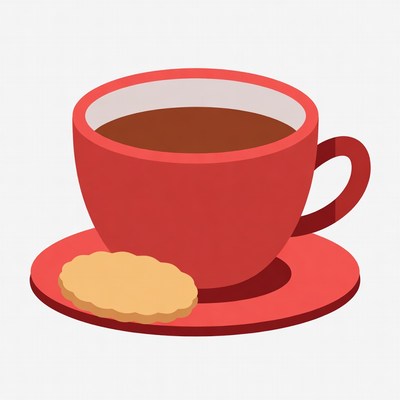 Red Cup of Tea with Cookie