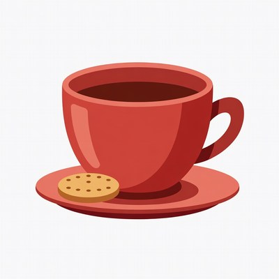 Red Tea Cup with Cookie