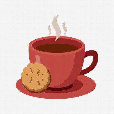 Red Cup of Hot Tea with Cookie
