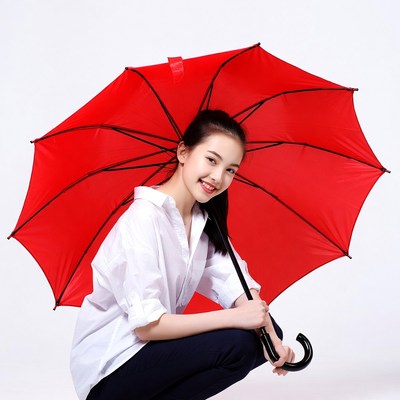 Asian woman holding red umbrella