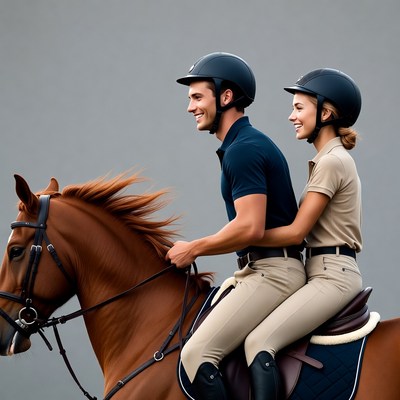 Couple riding horse together