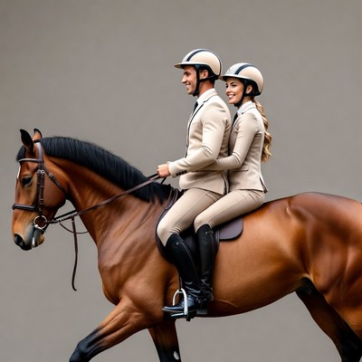 Man and woman riding horse