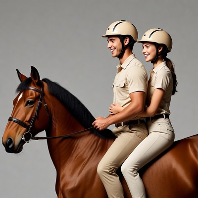 Couple riding horse together