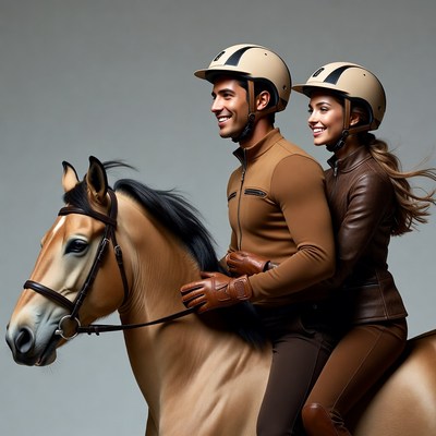 Couple riding horse together