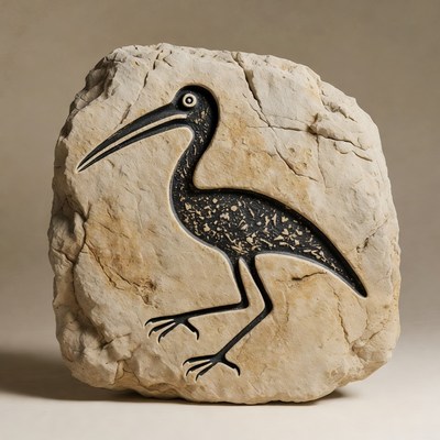 Black Heron Carved on Stone