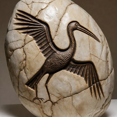 Carved heron on stone egg