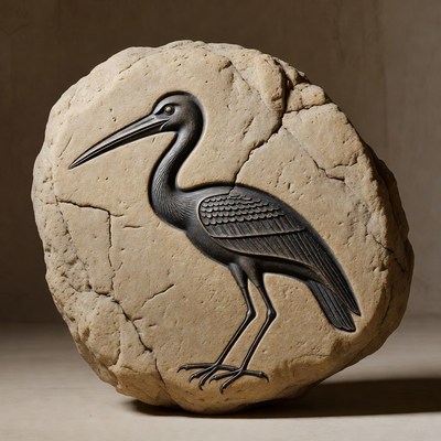 Heron carved on stone
