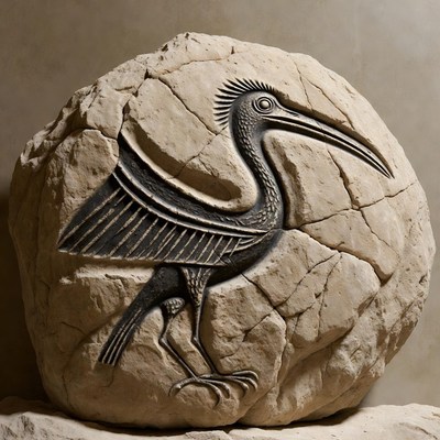 Carved stone heron relief