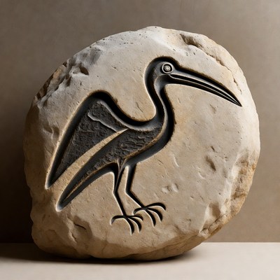 Carved heron on stone