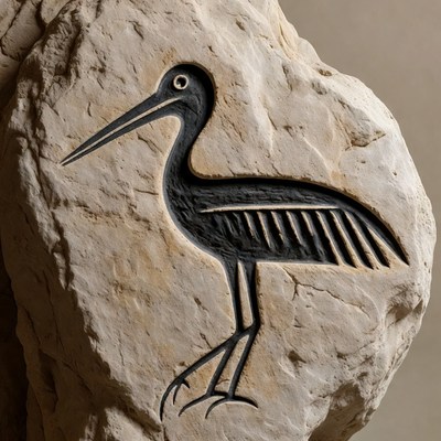 Carved heron on stone