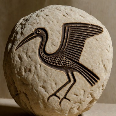 Carved Stone Sphere with Heron