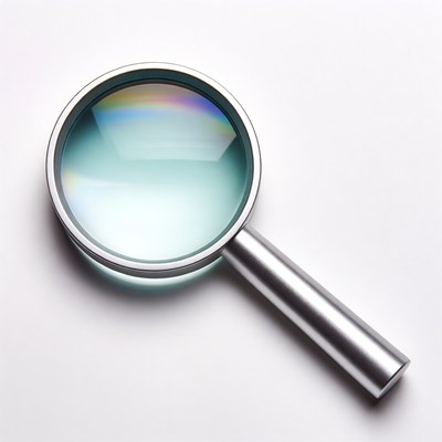 Silver magnifying glass on white