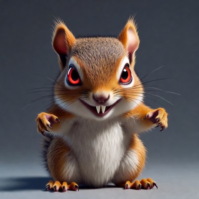 Cute squirrel with red eyes and fangs