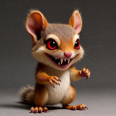 Cute creepy squirrel with red eyes