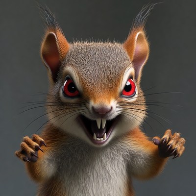 Angry red squirrel snarling