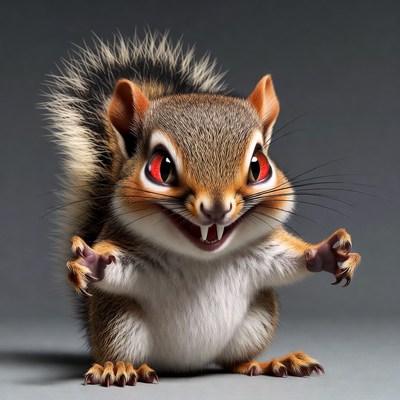 Cute squirrel with red eyes and fangs