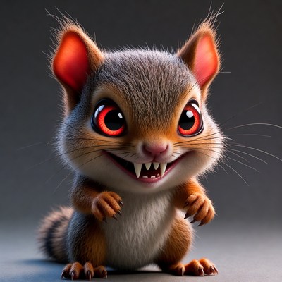 Cute squirrel with red glowing eyes