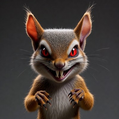 Scary squirrel with red eyes