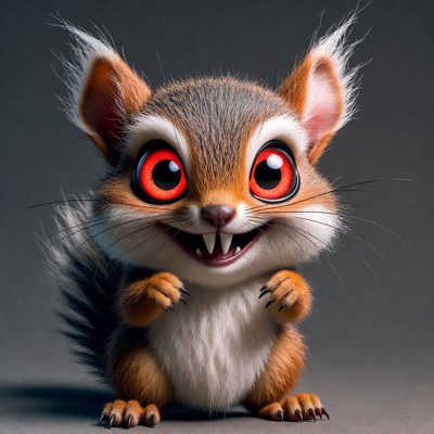Cute cartoon squirrel grinning with red eyes