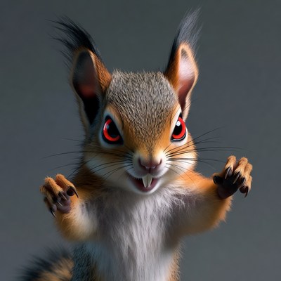 Scary red-eyed squirrel with claws