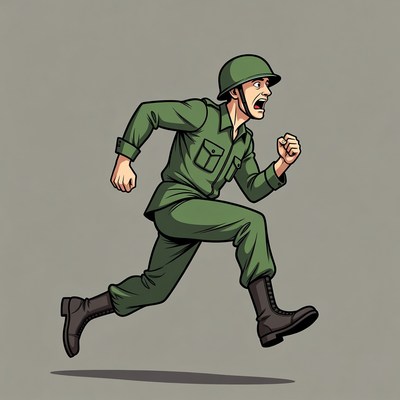 Cartoon Soldier Running in Uniform
