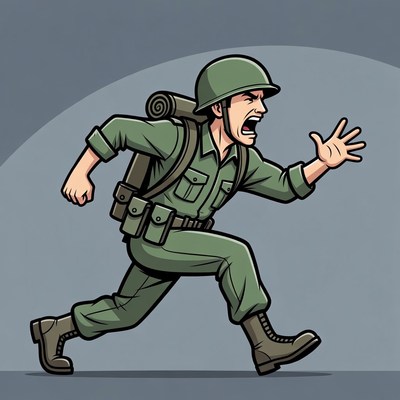 Soldier Running with Backpack